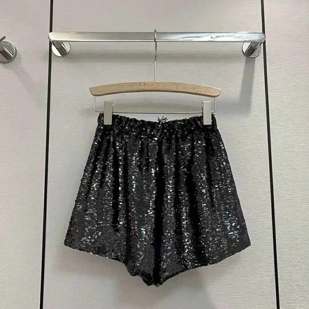 Prada Sparkling Sequin Chiffon Shorts with Sporty Allure for Women Prada Sparkling Sequin Chiffon Shorts with Sporty Allure for Women