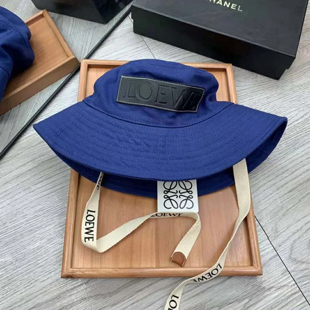 Loewe Fisherman Hat in Canvas and Calfskin for Women in Navy Loewe Fisherman Hat in Canvas and Calfskin for Women in Navy