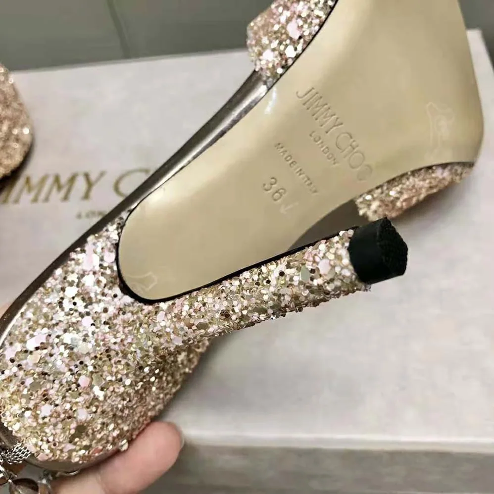 Jimmy Choo Saeda 100 Rose Coarse Glitter Fabric Pumps for Women Jimmy Choo Saeda 100 Rose Coarse Glitter Fabric Pumps for Women