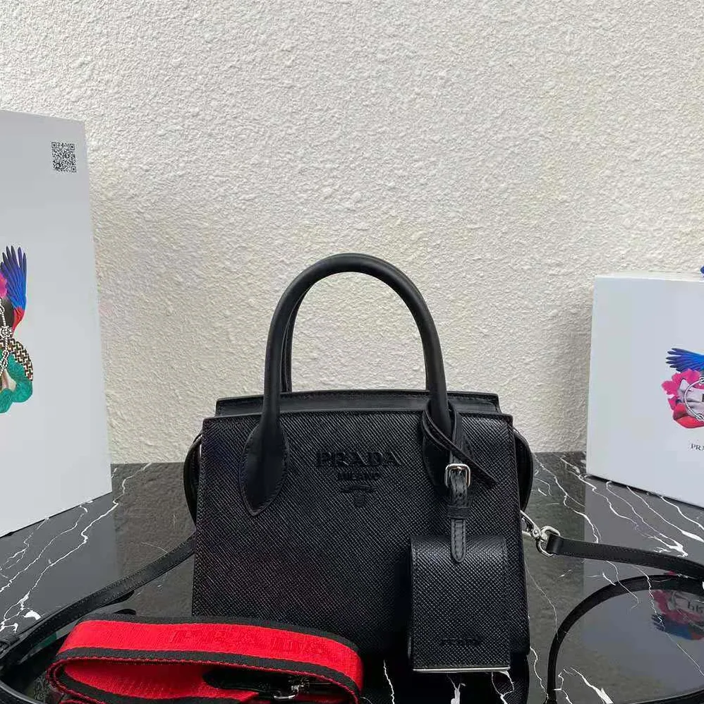 Prada Monochrome Saffiano Leather Bag for Women in Black