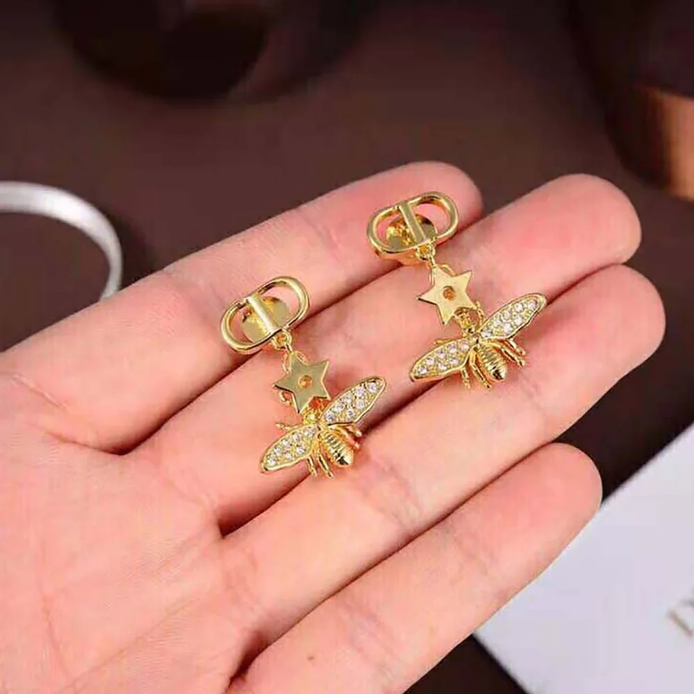 Dior Petit CD Earrings Gold-Finish Metal and White Crystals for Women Dior Petit CD Earrings Gold-Finish Metal and White Crystals for Women