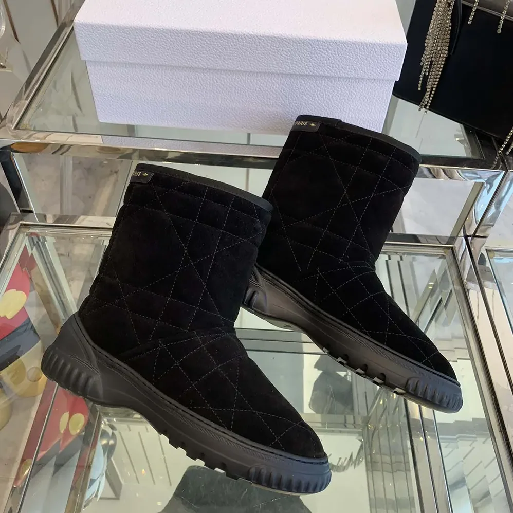 Dior Frost Ankle Boot Black Cannage Suede and Ecru Lambskin Shearling for Women Dior Frost Ankle Boot Black Cannage Suede and Ecru Lambskin Shearling for Women