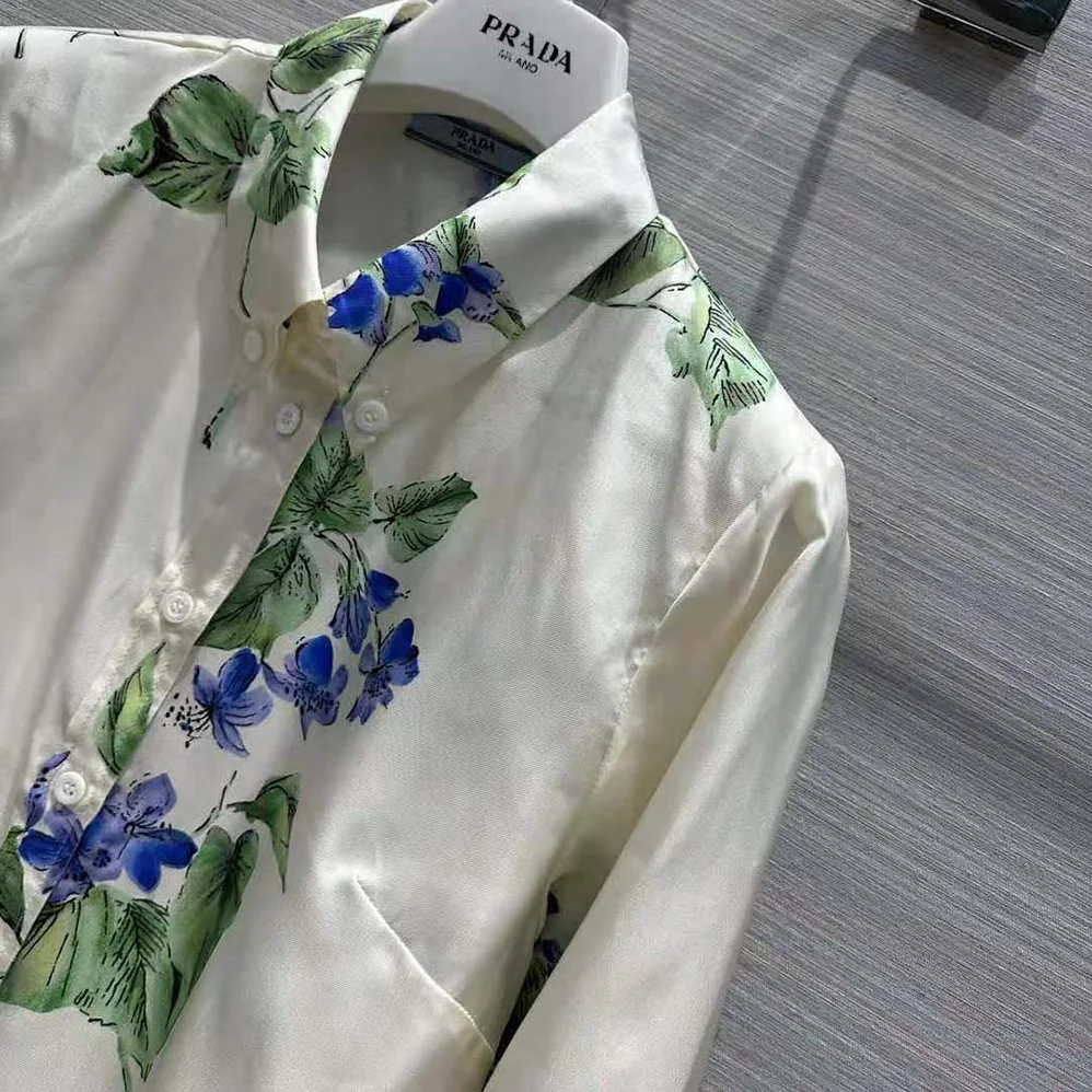 Prada Twill Shirt with Triangle Logo for Women Prada Twill Shirt with Triangle Logo for Women