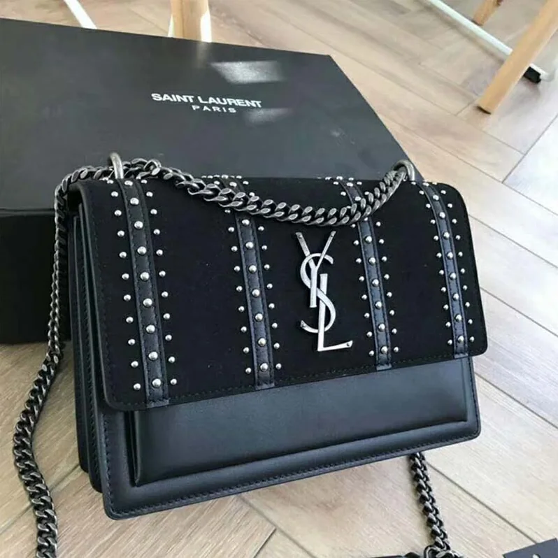 Saint Laurent YSL Sunset Medium Leather Suede Studs for Women in Black