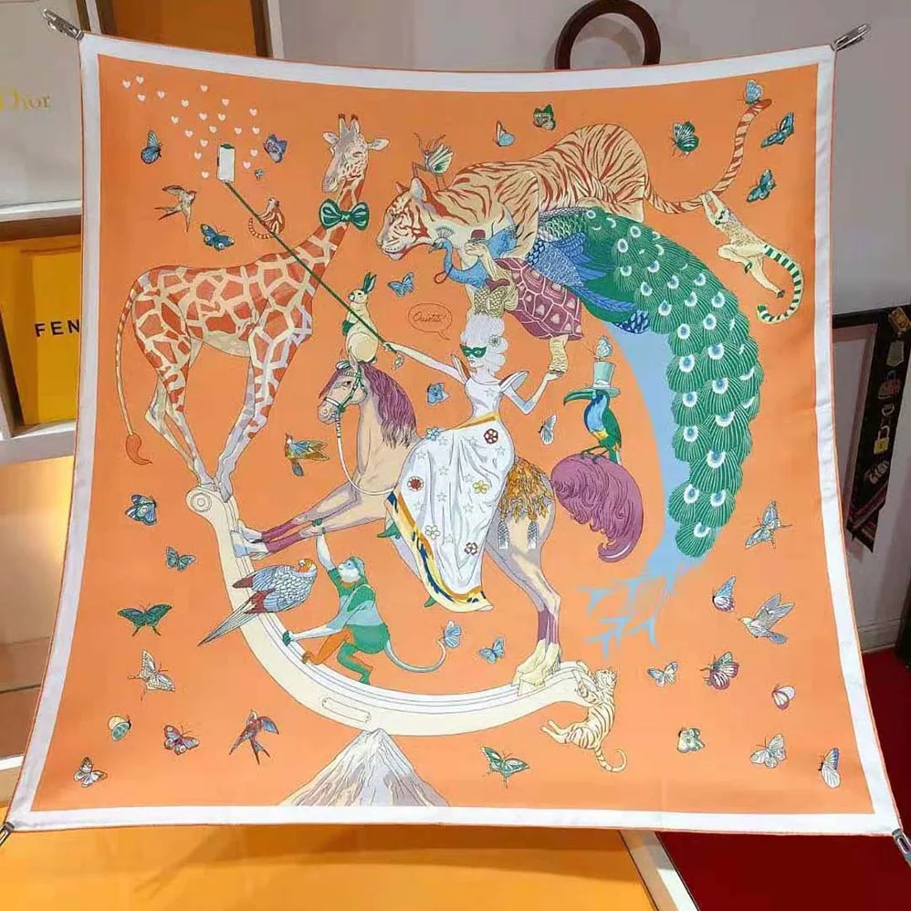 Hermes Hermes Story Scarf 90 in Silk Twill with Hand-Rolled Edges for Women in Orange