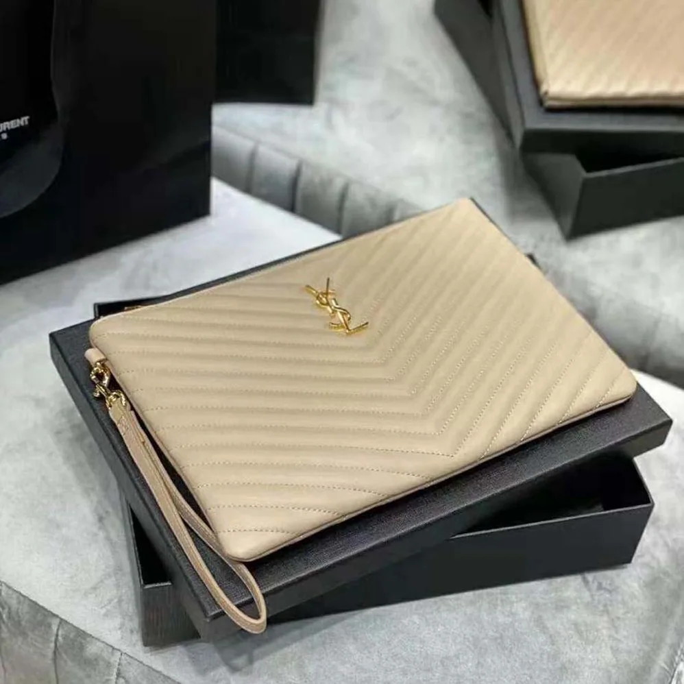 Saint Laurent YSL Monogram Tablet Pouch in Quilted Leather for Women Saint Laurent YSL Monogram Tablet Pouch in Quilted Leather for Women