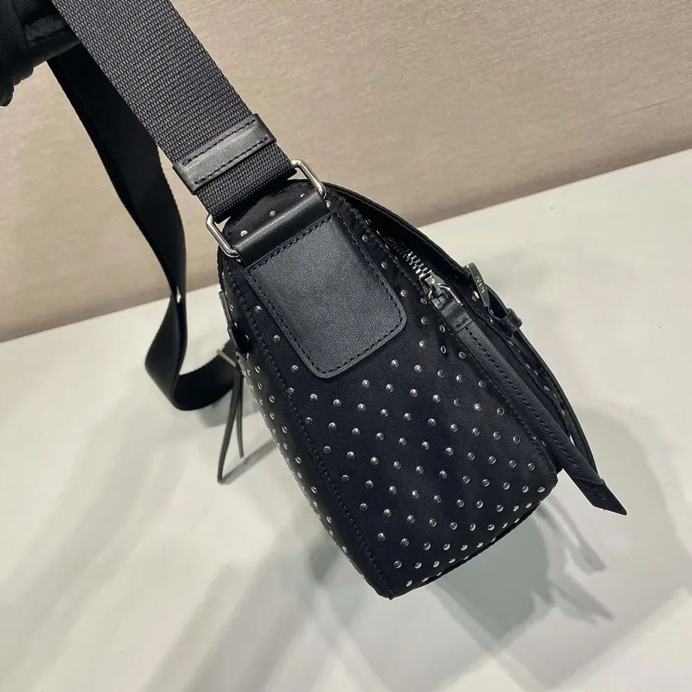 Prada Re-Nylon Shoulder Bag with Studs for Women