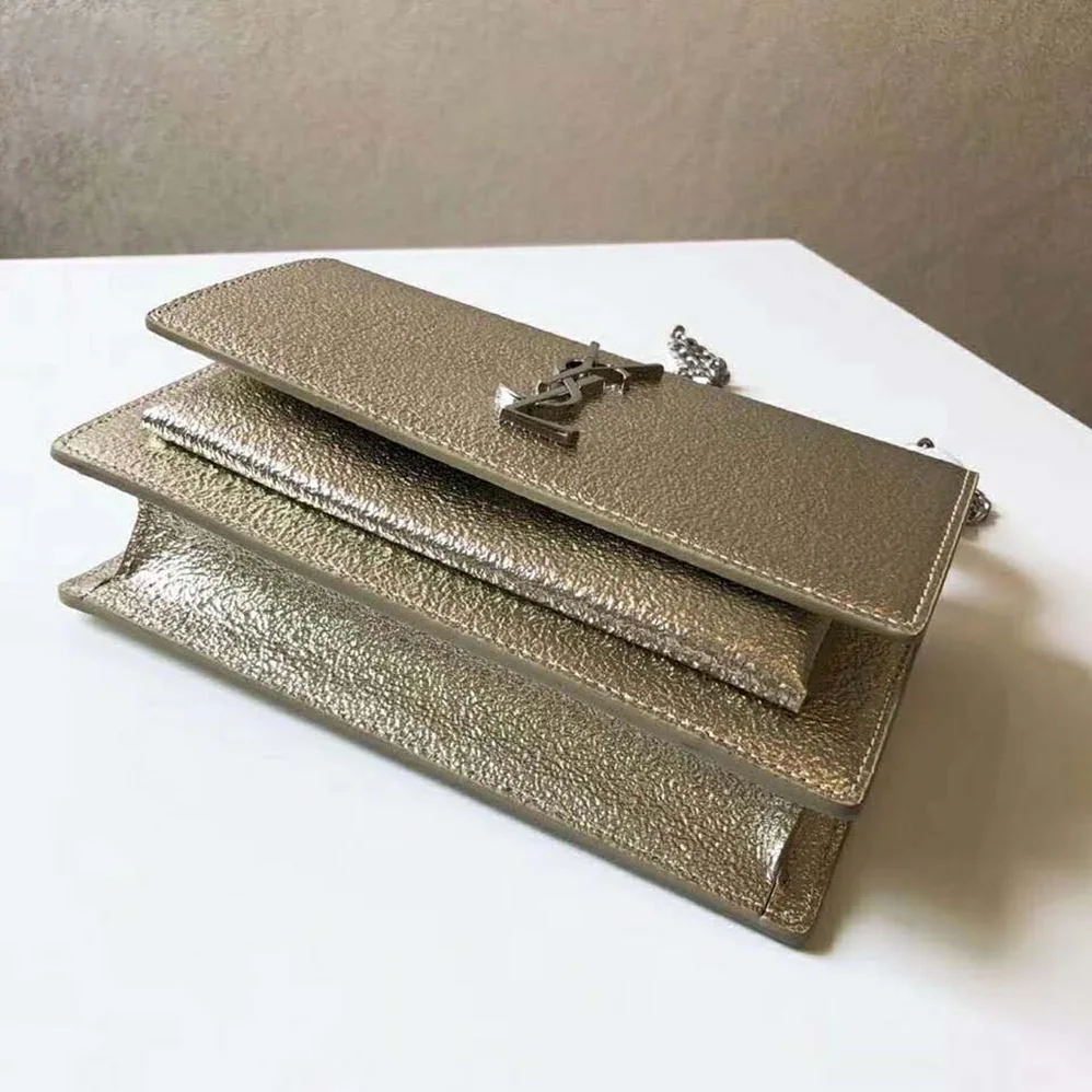 Saint Laurent YSL Sunset Small in Metallic Leather for Women in Gold Saint Laurent YSL Sunset Small in Metallic Leather for Women in Gold