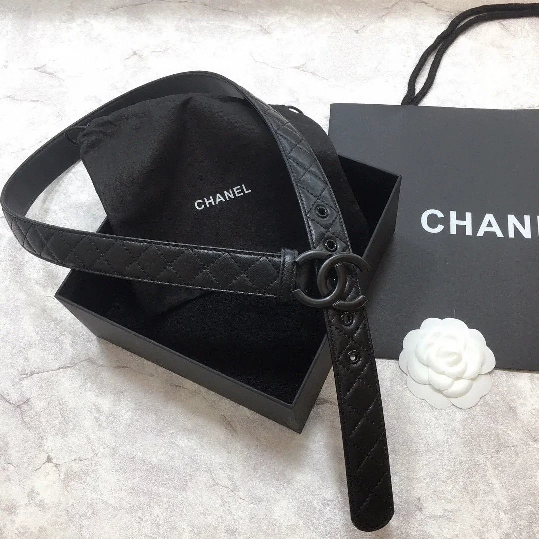 Chanel Belt Quilted With Double C Buckle Black With Black Hardware for Women