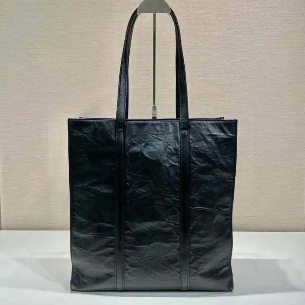 Prada Medium Antiqued Nappa Leather Tote Bag for Women in Black Prada Medium Antiqued Nappa Leather Tote Bag for Women in Black
