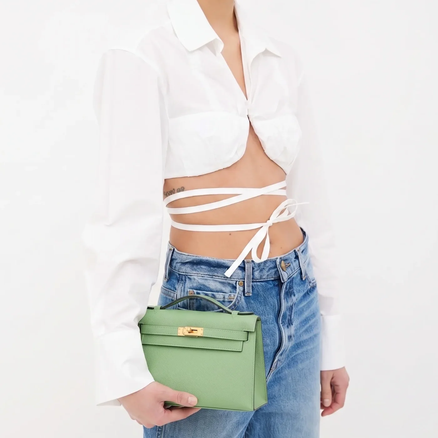 Hermes Kelly Pochette Top Handle Bag in Green Epsom Gold Hardware