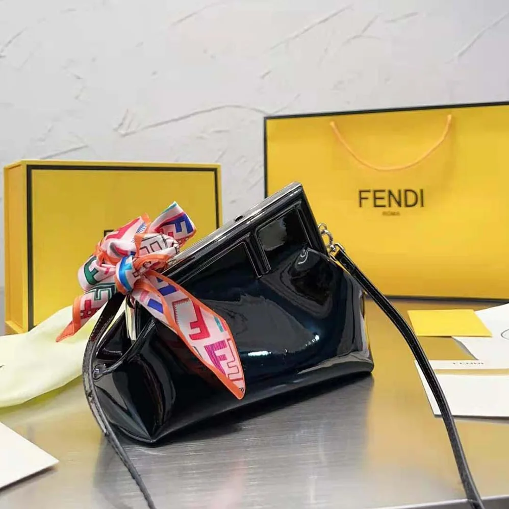 Fendi First Midi Black Patent Leather Bag for Women
