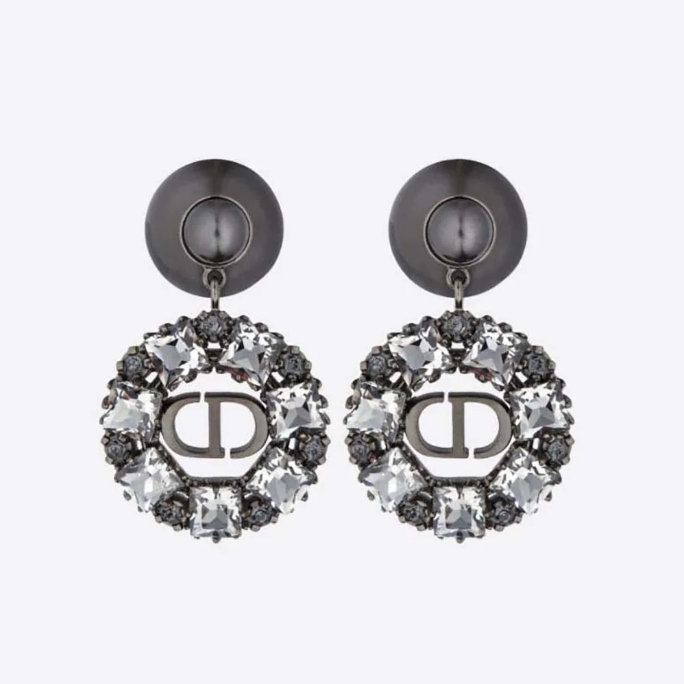 Dior Tribales Earrings Ruthenium-Finish Metal with Gray Resin Pearls and Black Crystals for Women Dior Tribales Earrings Ruthenium-Finish Metal with Gray Resin Pearls and Black Crystals for Women