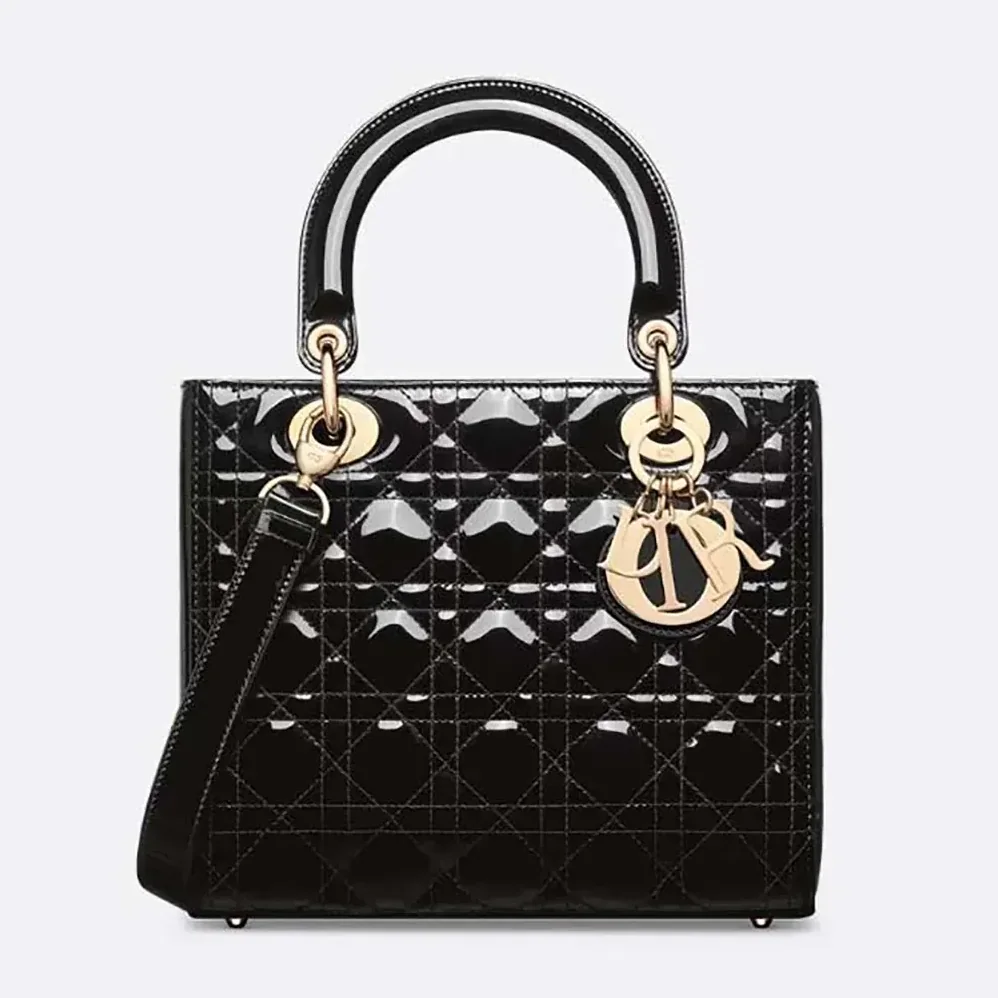Dior Medium Lady Dior Bag Black Patent Cannage Calfskin for Women
