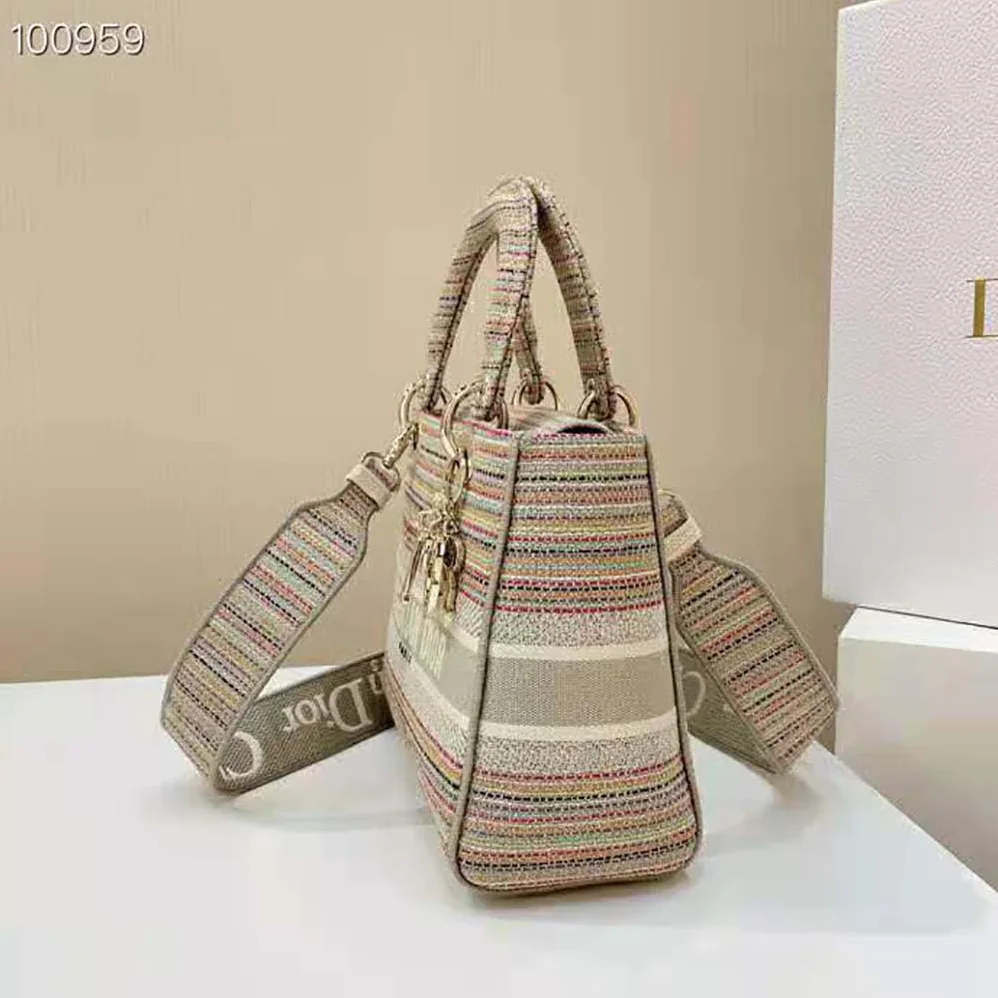 Dior Medium Lady D-lite Bag Multicolor Stripes Embroidery for Women Dior Medium Lady D-lite Bag Multicolor Stripes Embroidery for Women