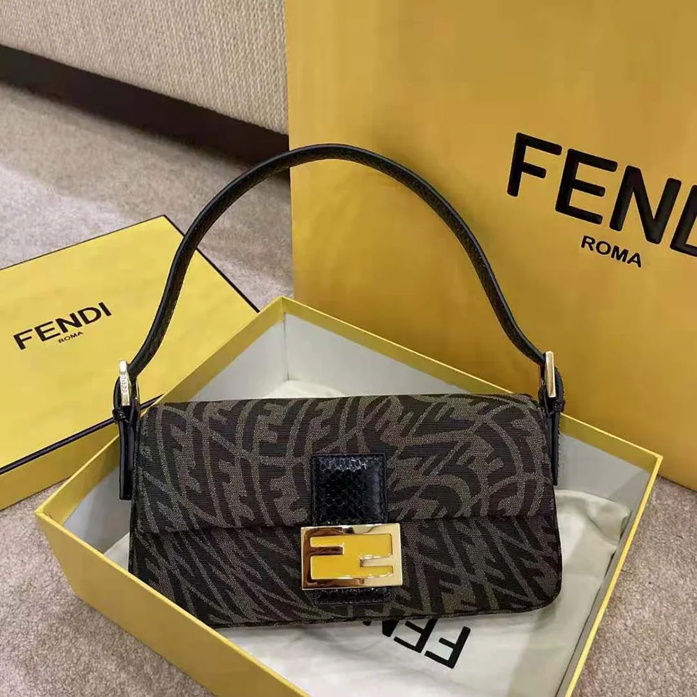 Fendi Baguette 1997 Brown Jacquard FF Vertigo Bag for Women Fendi Baguette 1997 Brown Jacquard FF Vertigo Bag for Women