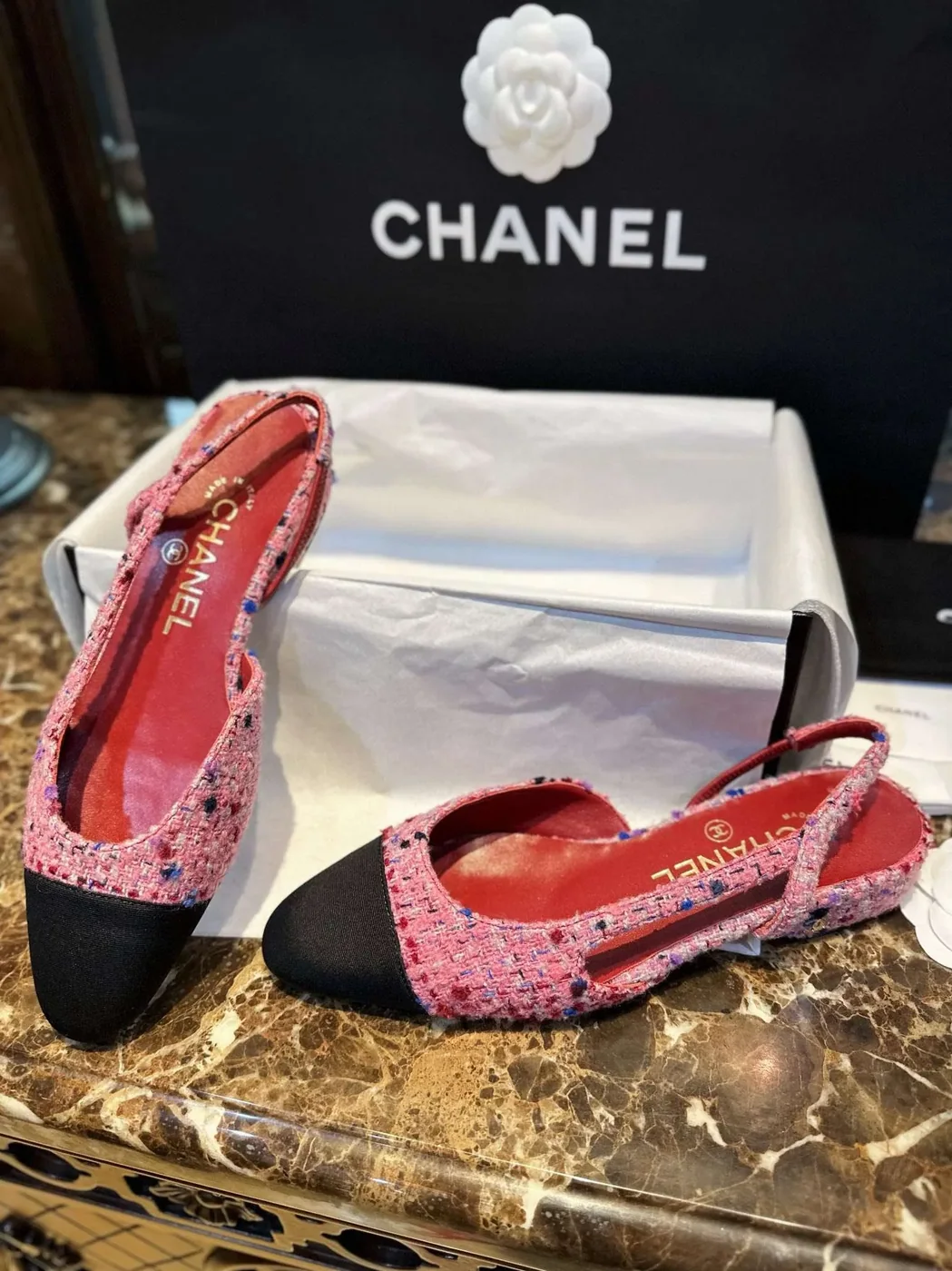Chanel Woolen Lat Lace Up Sandals Dark Pink