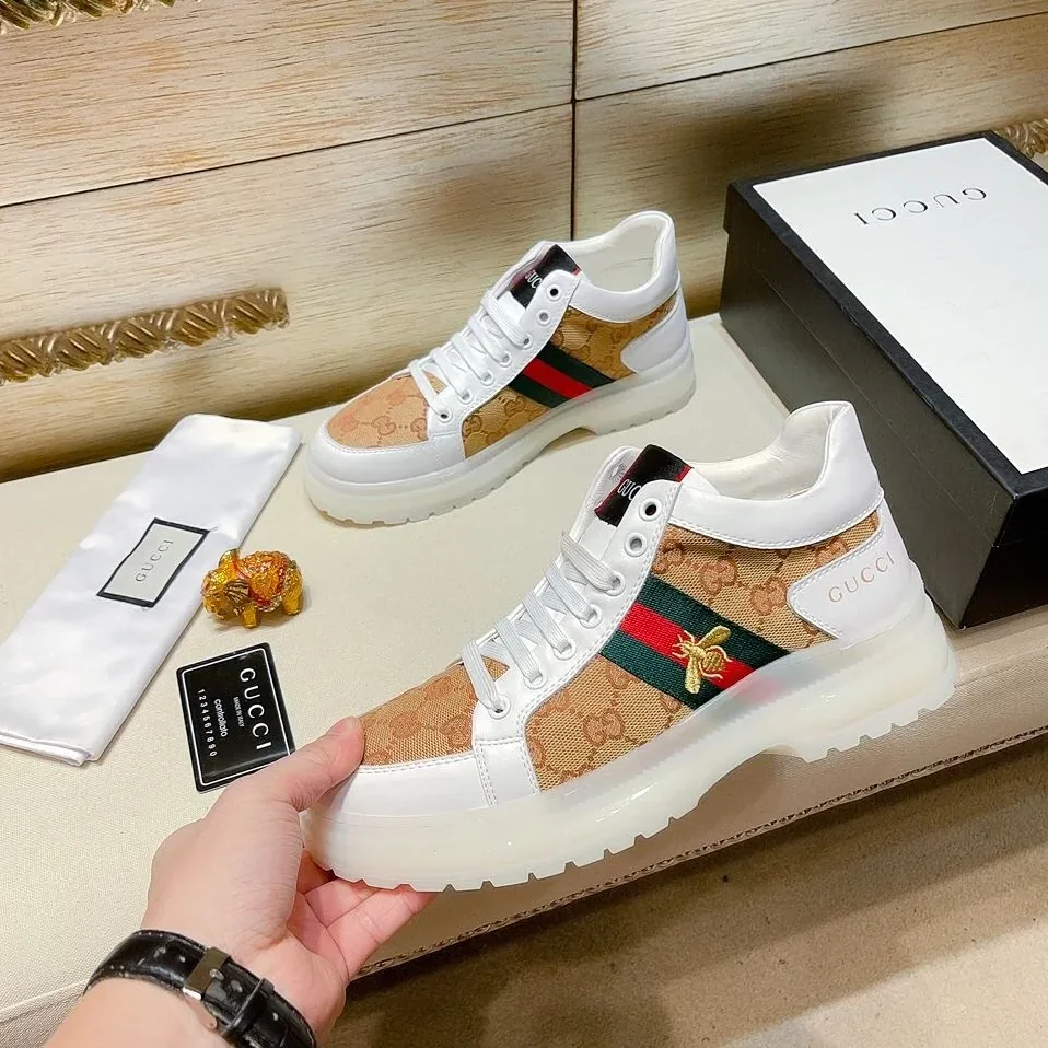 Gucci GG With Web And Bee High Top Sneaker White for Men