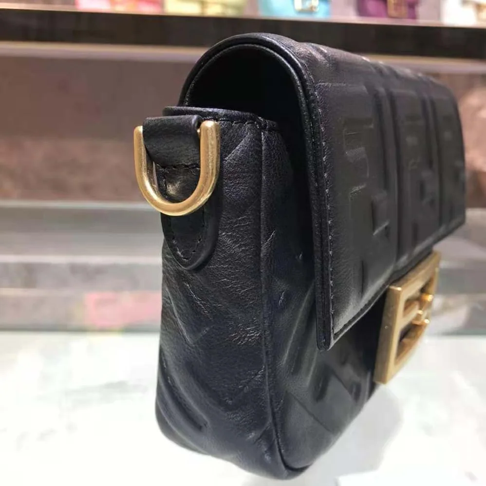 Fendi Iconic Mini Baguette Black Leather Bag for Women Fendi Iconic Mini Baguette Black Leather Bag for Women