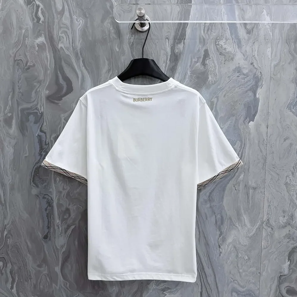 Burberry Check Trim Cotton T-shirt for Women in White Burberry Check Trim Cotton T-shirt for Women in White