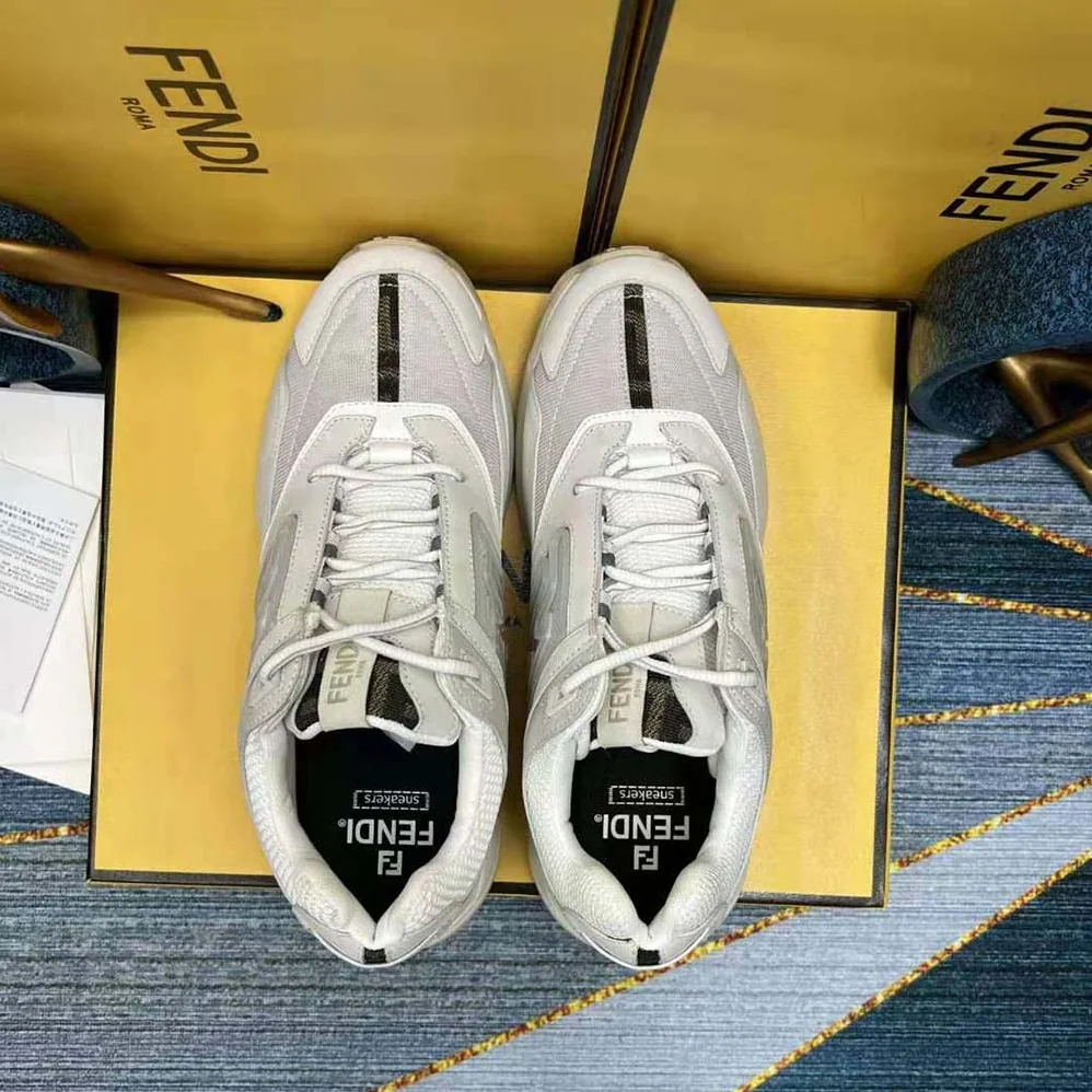 Fendi Faster Trainers White Nubuck Leather Low for Men in Tops