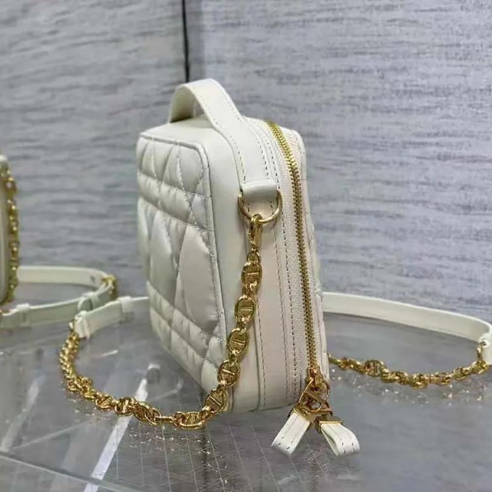 Dior Caro Box Bag with Chain Latte Quilted Macrocannage Calfskin for Women Dior Caro Box Bag with Chain Latte Quilted Macrocannage Calfskin for Women