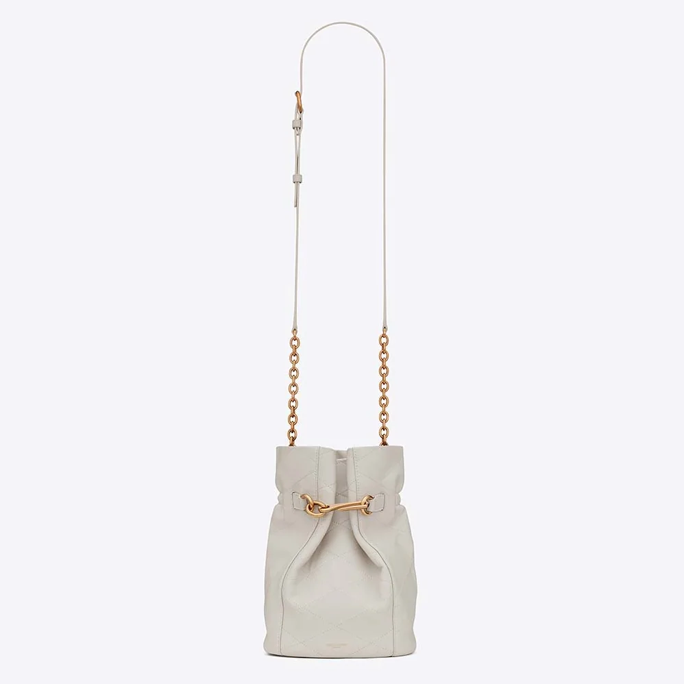 Saint Laurent YSL Le Maillon Hook Bucket Bag in Supple Leather for Women in White Saint Laurent YSL Le Maillon Hook Bucket Bag in Supple Leather for Women in White