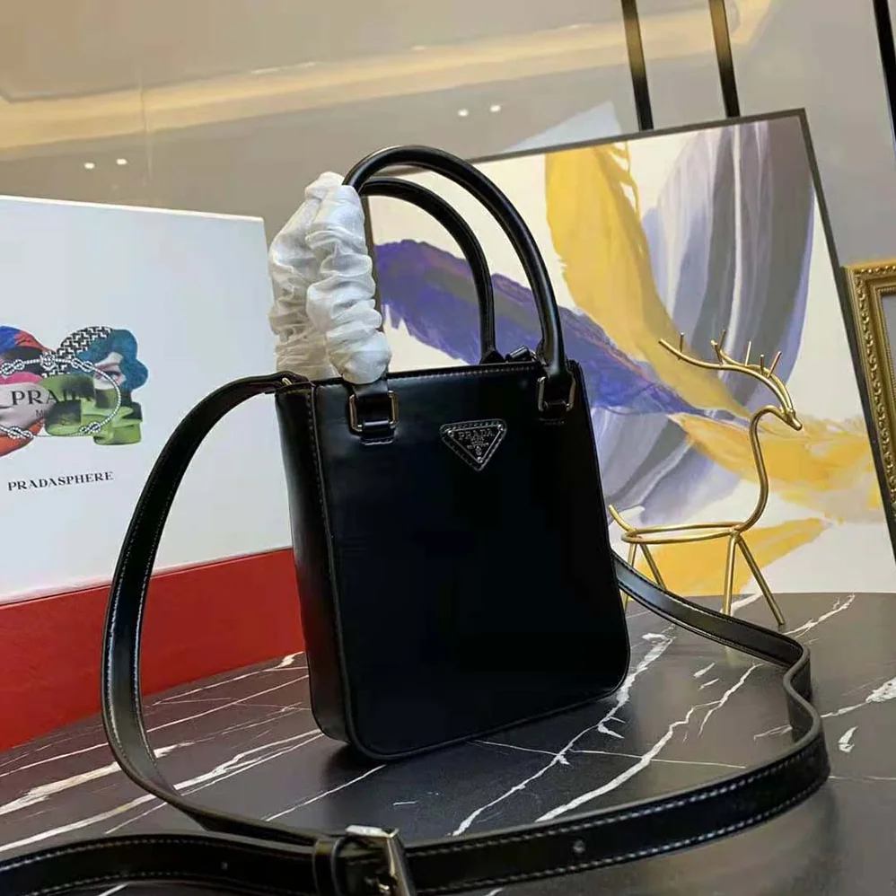 Prada Small Brushed Leather Tote for Women in Black