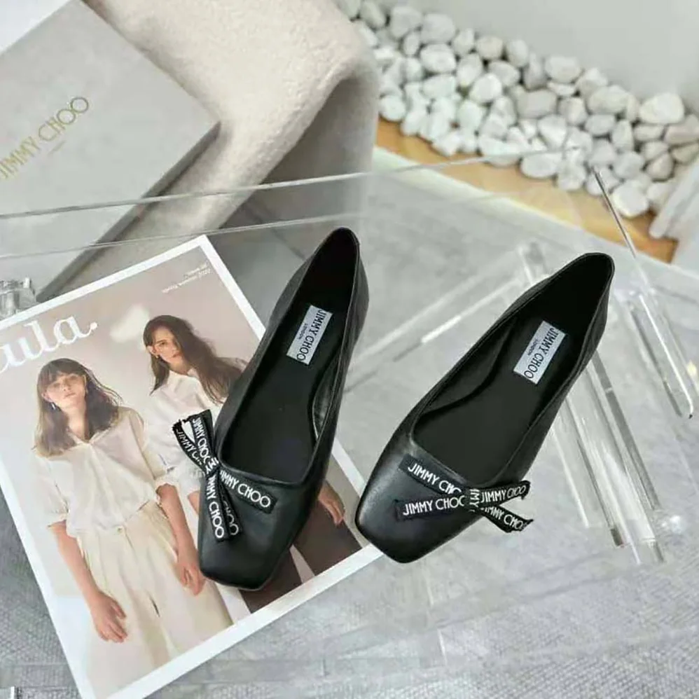 Jimmy Choo Veda Ballerina Black Nappa Leather Flat Ballerina Pumps with Jimmy Choo Bow for Women Jimmy Choo Veda Ballerina Black Nappa Leather Flat Ballerina Pumps with Jimmy Choo Bow for Women