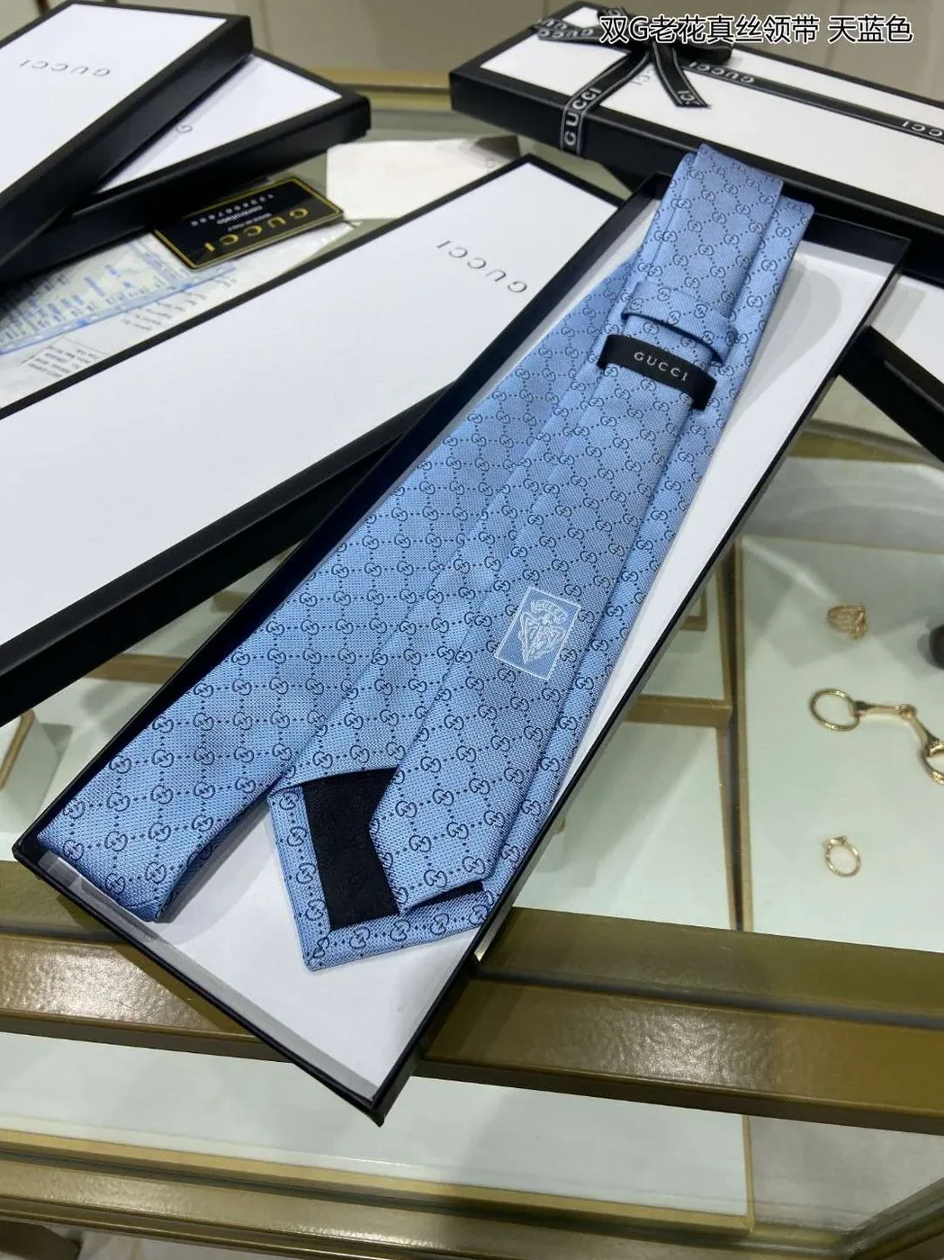 Gucci Pattern Silk Tie Blue Gucci Pattern Silk Tie Blue