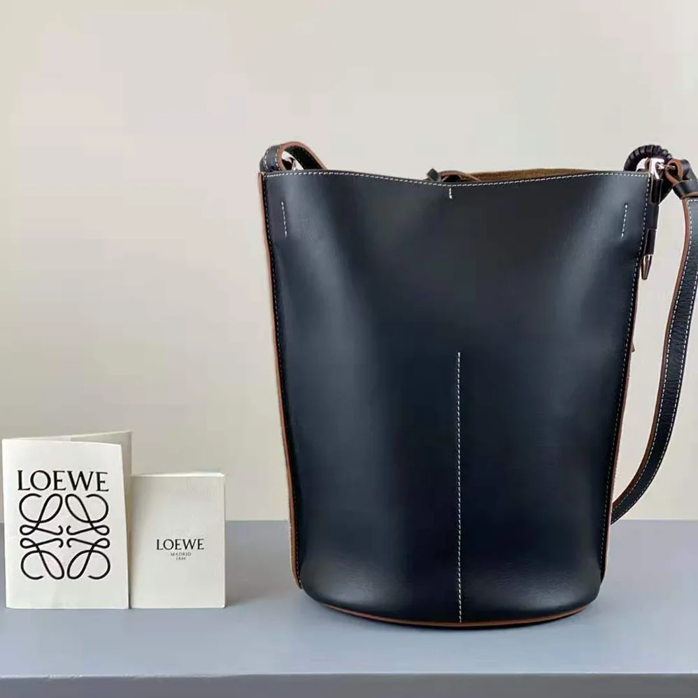 Loewe Gate Bucket Handle Bag in Anagram Linen and Calfskin for Women Loewe Gate Bucket Handle Bag in Anagram Linen and Calfskin for Women