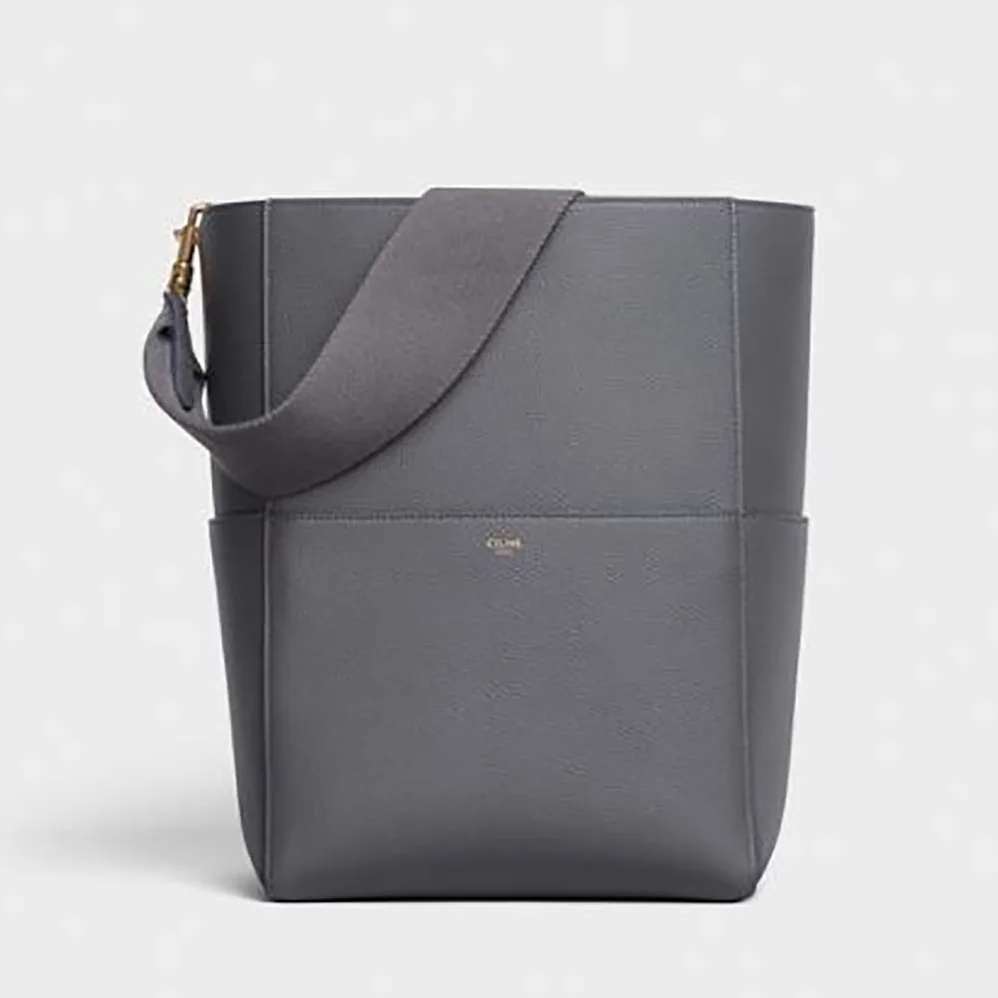 Celine Sangle Bucket Bag in Soft Grained Calfskin for Women in Silver