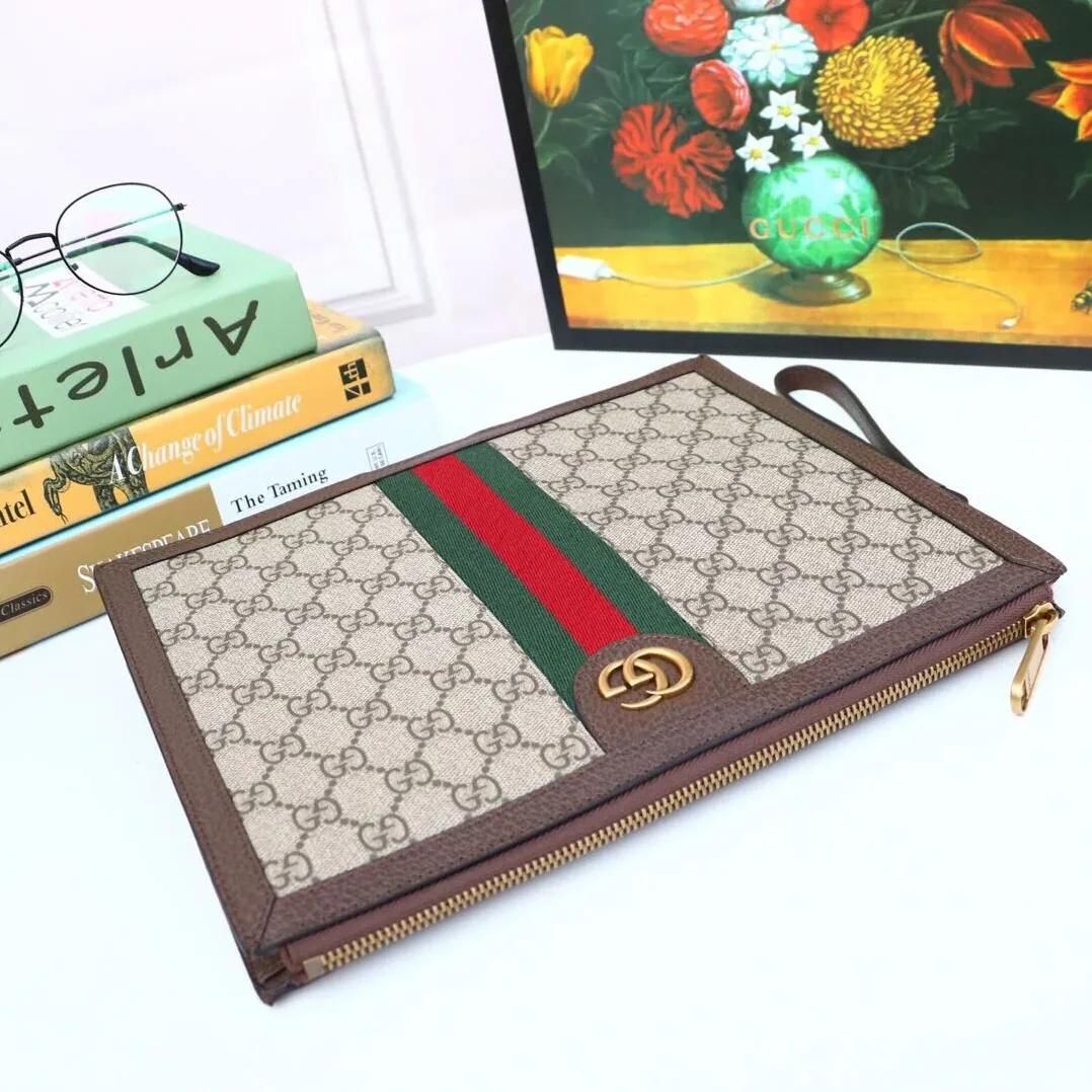Gucci Ophidia Pouch With Web Beige And Ebony GG Supreme Canvas / Gucci Ophidia Pouch With Web Beige And Ebony GG Supreme Canvas /