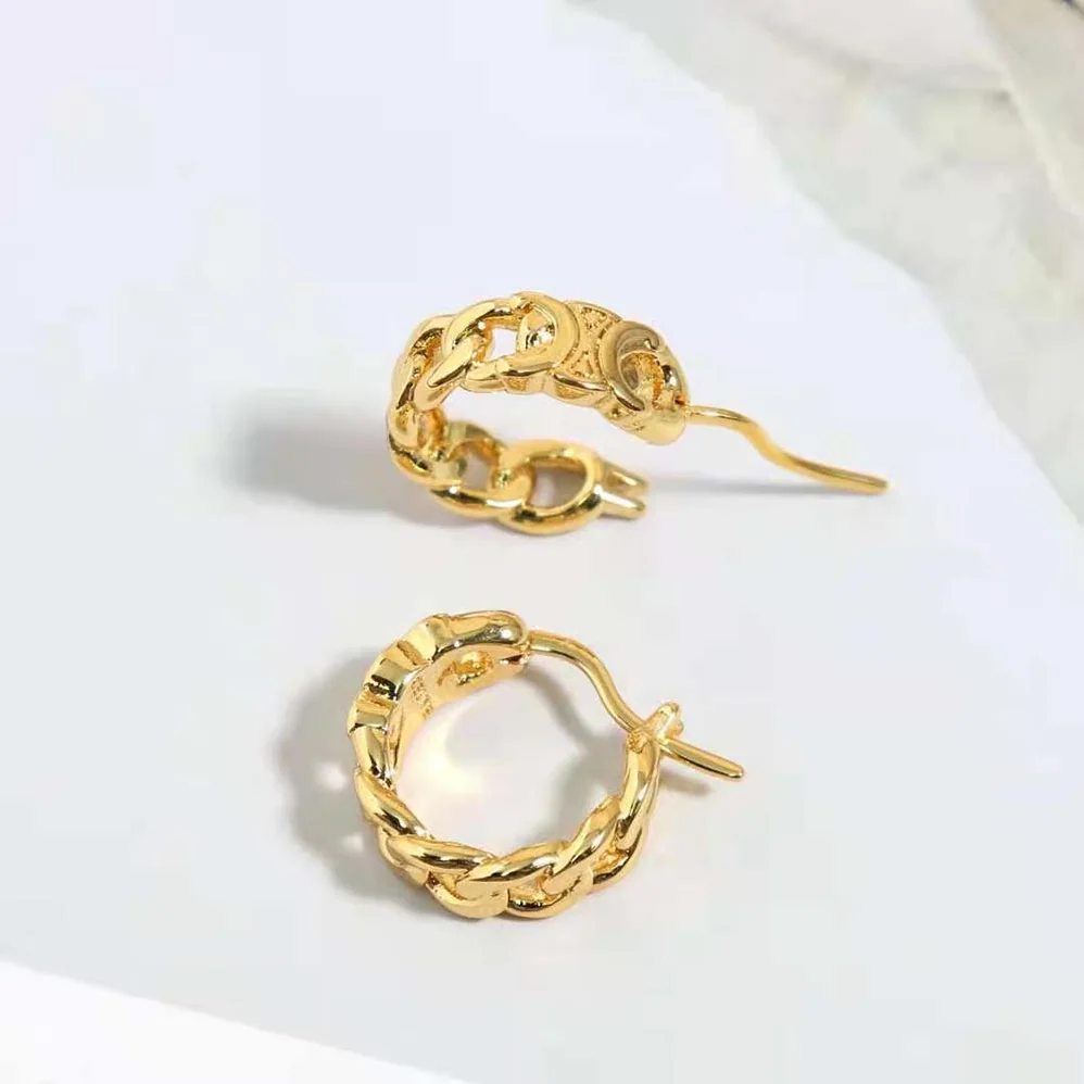 Celine Triomphe Small Gourmette Hoops in Brass with Gold Finish for Women Celine Triomphe Small Gourmette Hoops in Brass with Gold Finish for Women