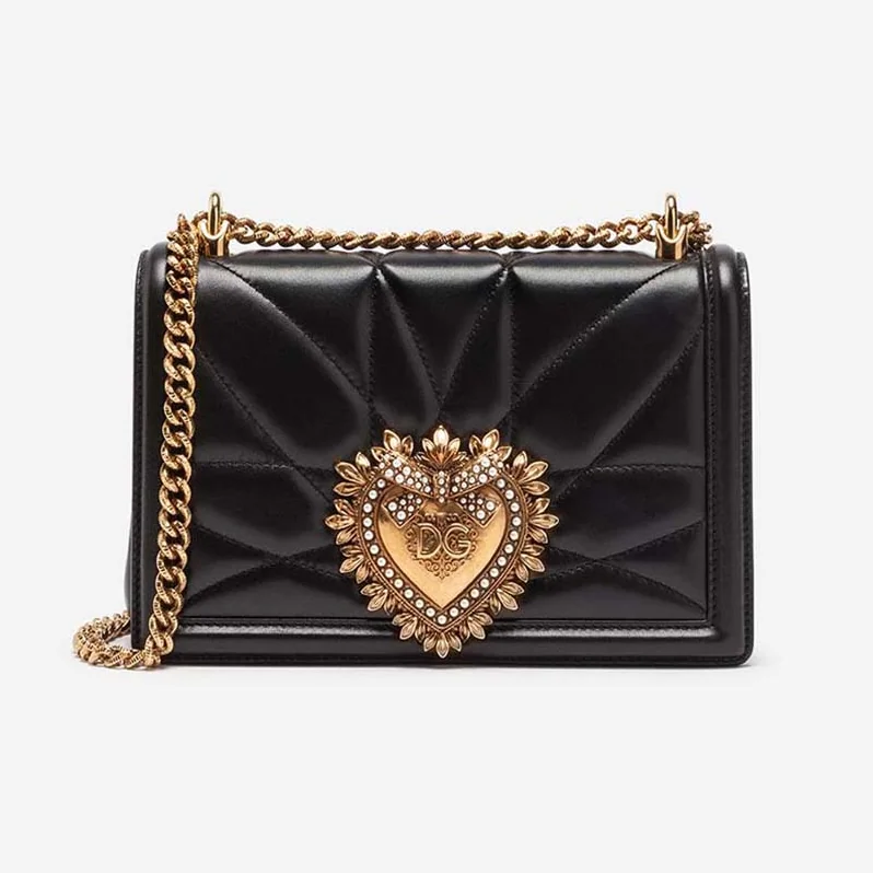 Dolce Gabbana D&G Medium Devotion Bag Quilted Nappa Leather for Women in Black Dolce Gabbana D&G Medium Devotion Bag Quilted Nappa Leather for Women in Black