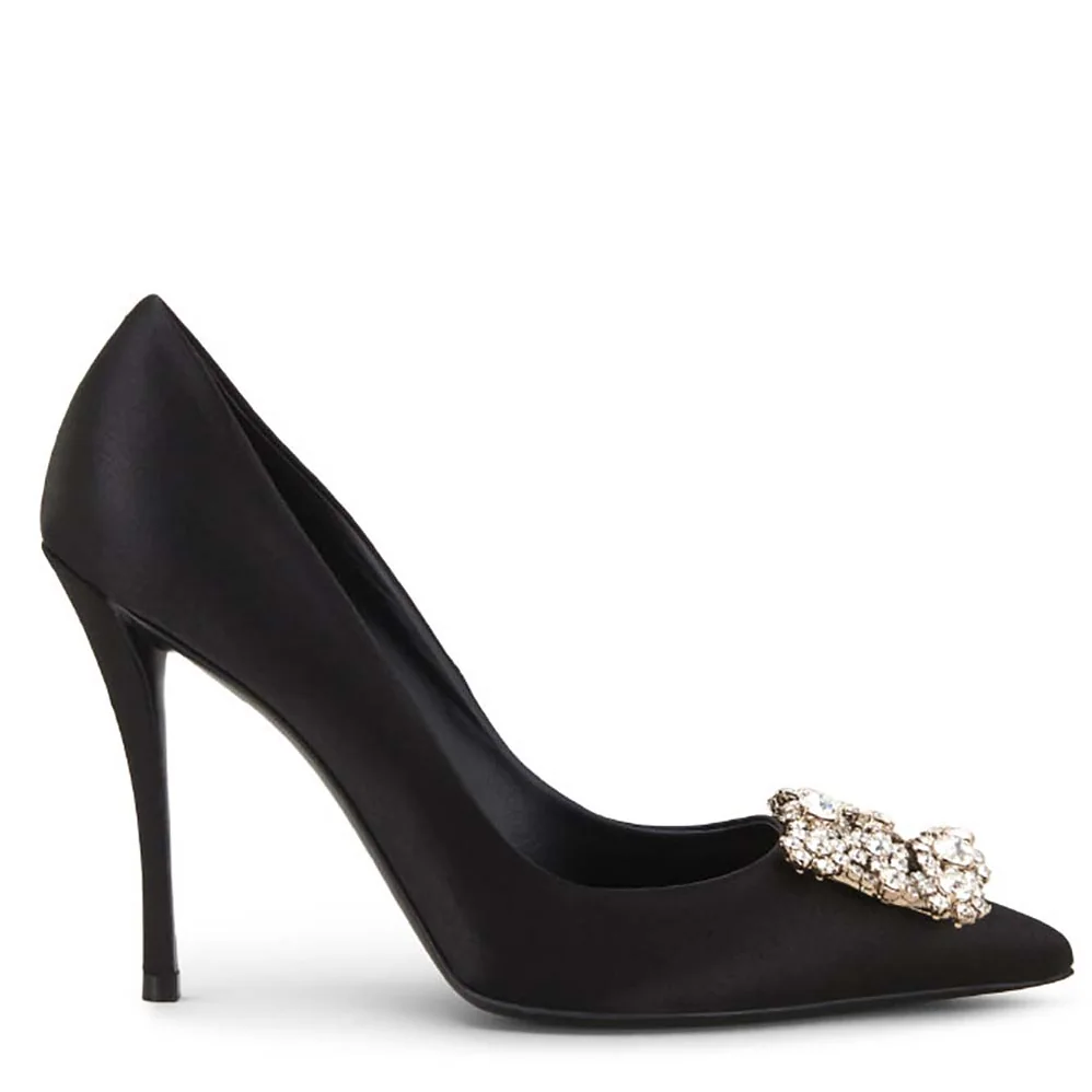 Roger Vivier Flower Strass Buckle Pumps 100mm Heel for Women in Black Roger Vivier Flower Strass Buckle Pumps 100mm Heel for Women in Black