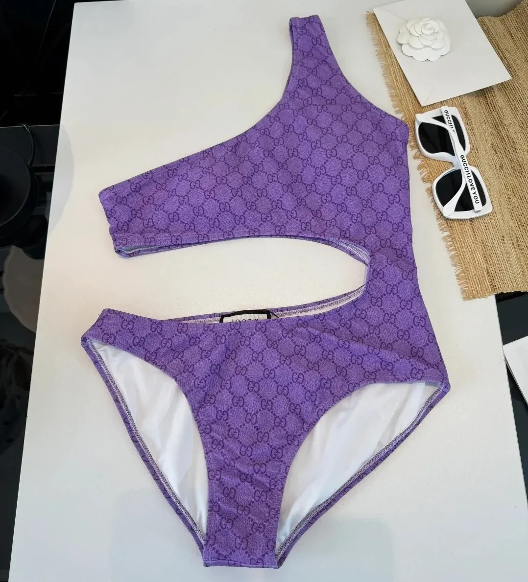 Gucci GG Printed Cutout Swimsuit Purple