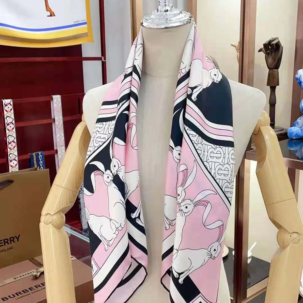 Burberry Rabbit Print Silk Square Scarf for Women in Pink