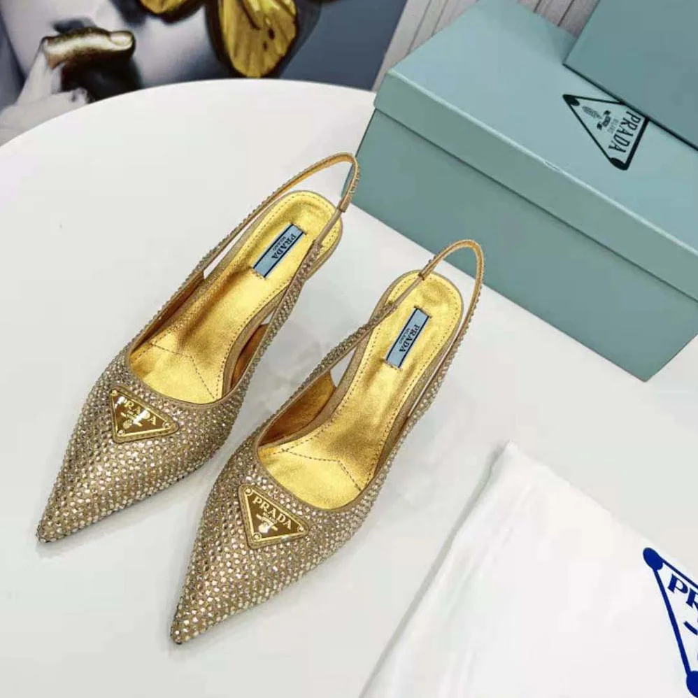Prada Satin Slingbacks with Crystals for Women in Gold