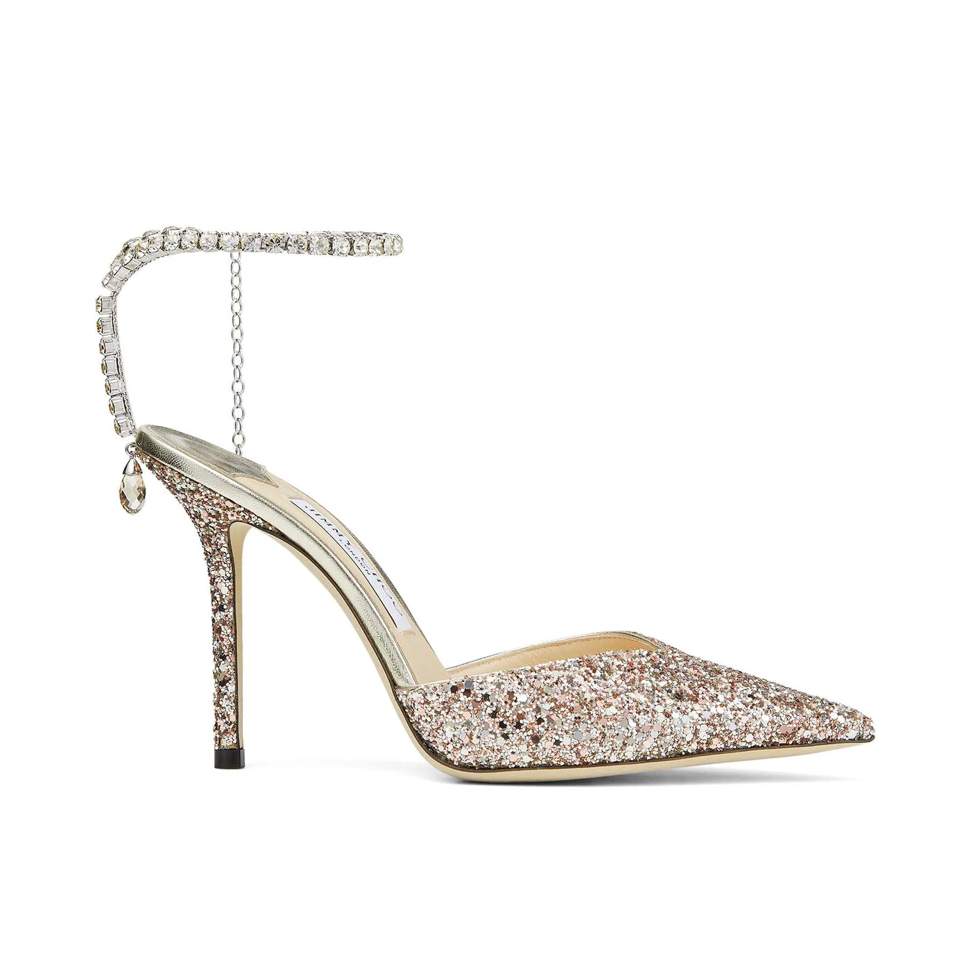 Jimmy Choo Saeda 100 Rose Coarse Glitter Fabric Pumps for Women Jimmy Choo Saeda 100 Rose Coarse Glitter Fabric Pumps for Women