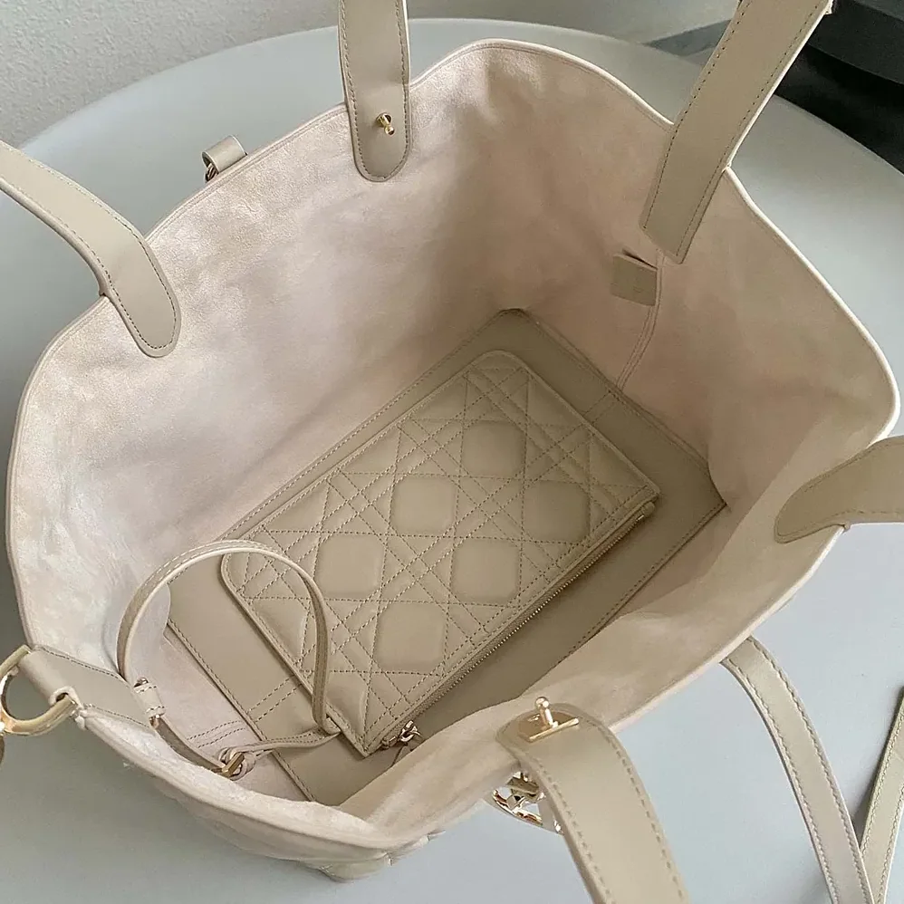 Dior Medium Dior Toujours Bag Powder Beige Macrocannage Calfskin for Women