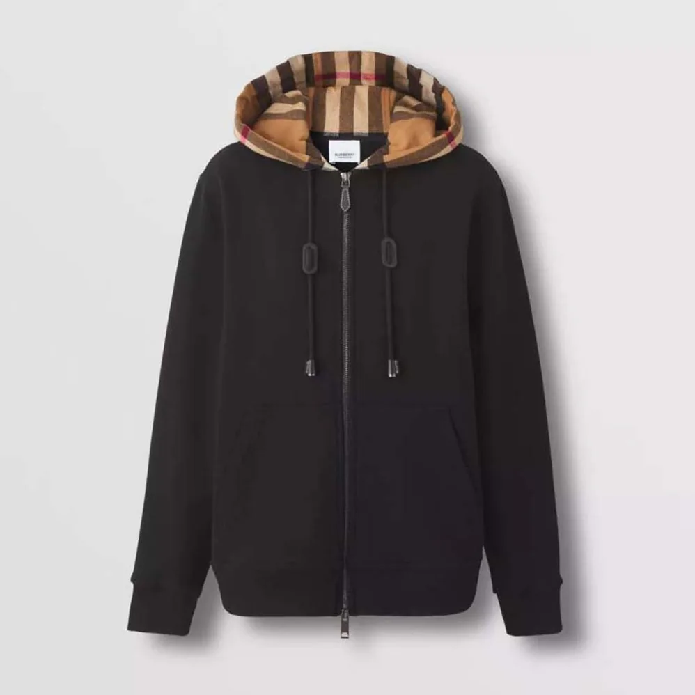 Burberry Check Hood Cotton Hooded Top for Women in Black