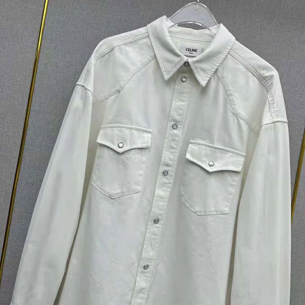 Celine Cowboy Painter Shirt in White Denim for Women Celine Cowboy Painter Shirt in White Denim for Women