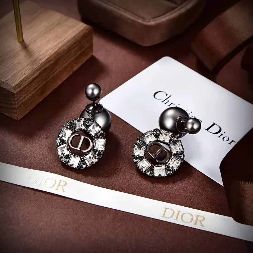 Dior Tribales Earrings Ruthenium-Finish Metal with Gray Resin Pearls and Black Crystals for Women Dior Tribales Earrings Ruthenium-Finish Metal with Gray Resin Pearls and Black Crystals for Women