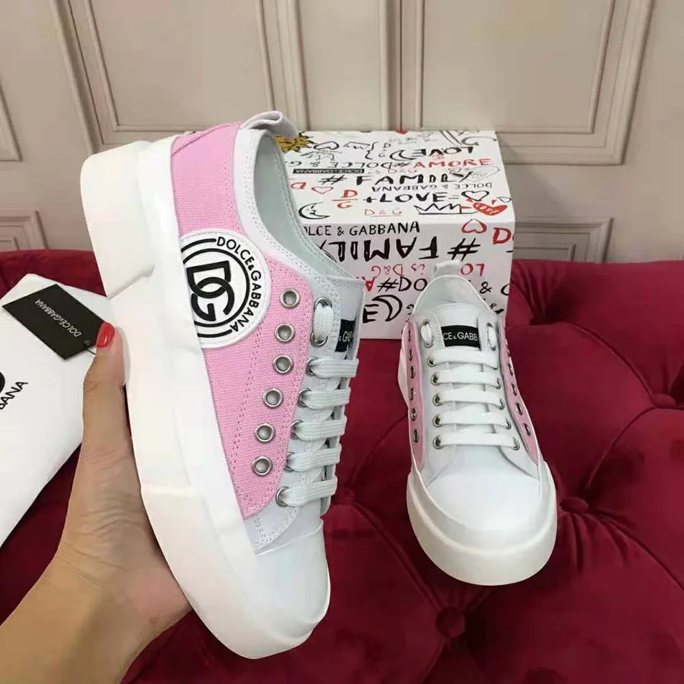 Dolce Gabbana D&G Two-tone Canvas Portofino Light Sneakers with DG Logo for Women Dolce Gabbana D&G Two-tone Canvas Portofino Light Sneakers with DG Logo for Women