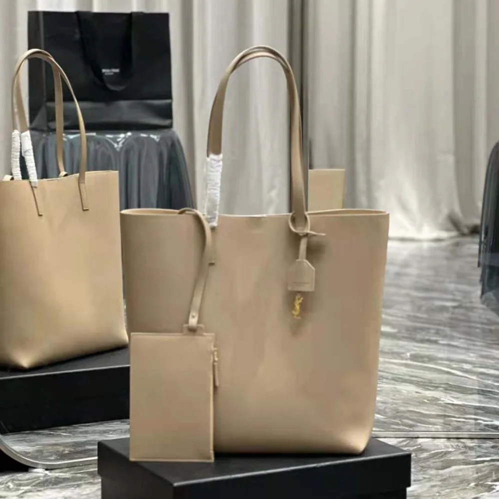 Saint Laurent YSL Shopping Saint Laurent N/S in Supple Leather for Women in Sandy