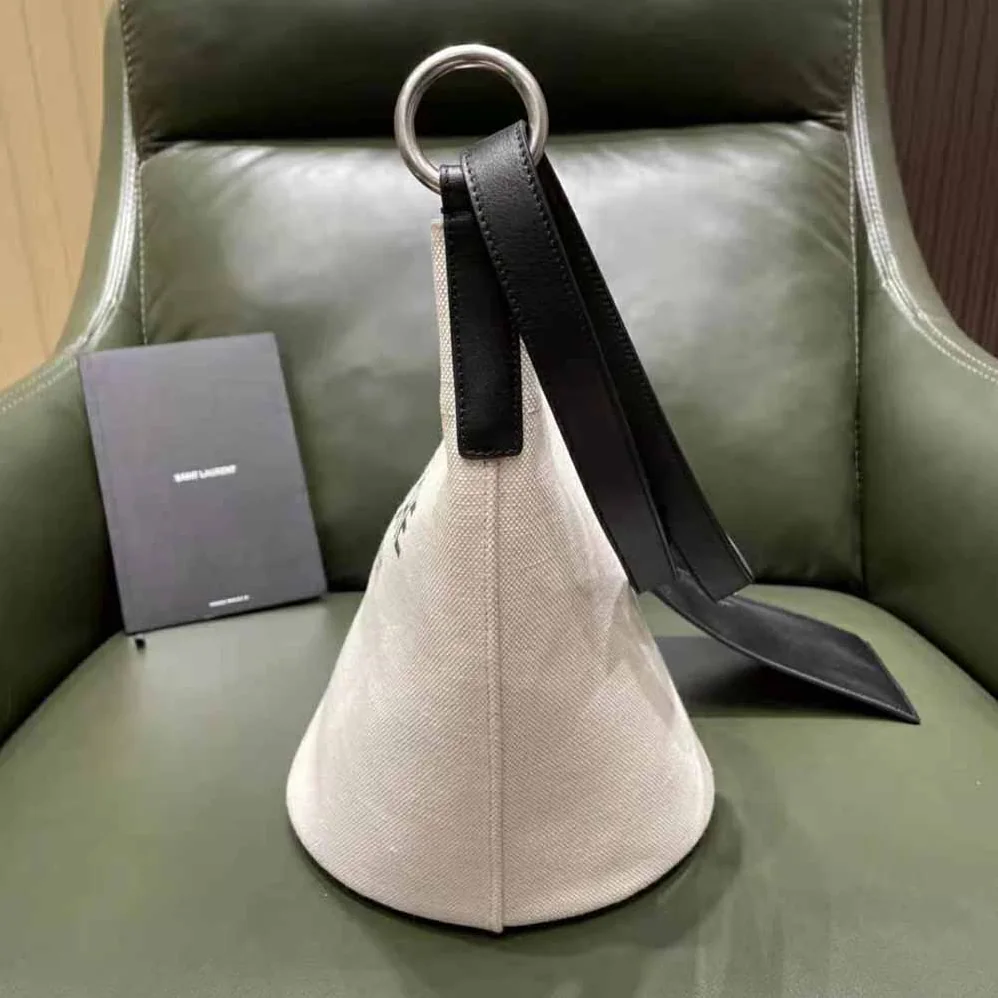 Saint Laurent YSL Rive Gauche Bucket Bag in Linen for Women in Black Saint Laurent YSL Rive Gauche Bucket Bag in Linen for Women in Black