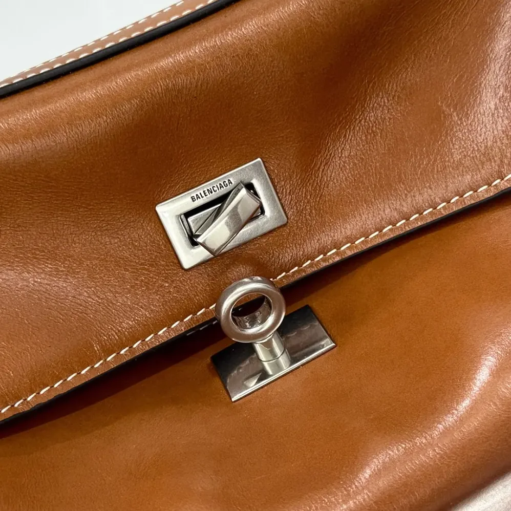 Balenciaga Rodeo Handbag Small in Tan Cowboy Vegetable Tanned Lambskin Aged for Women in silver Hardware