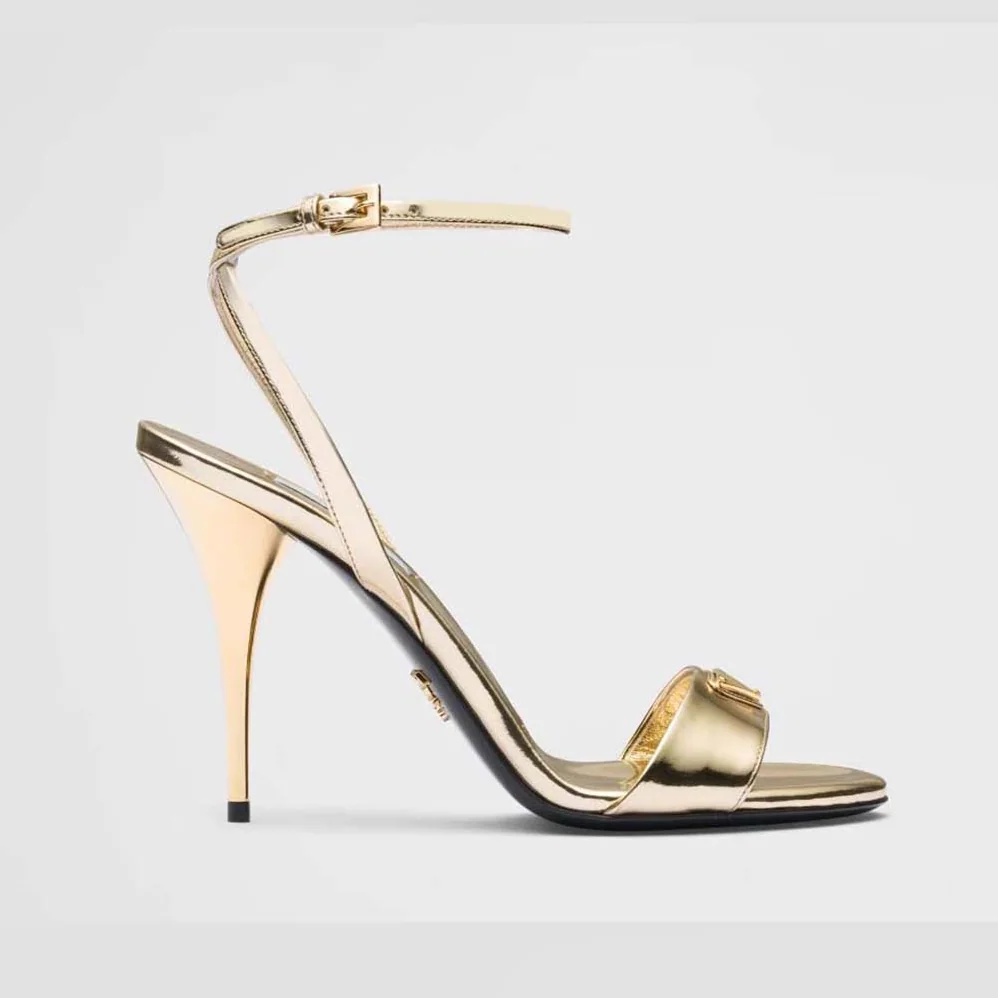 Prada Metallic Leather Sandals for Women in Gold