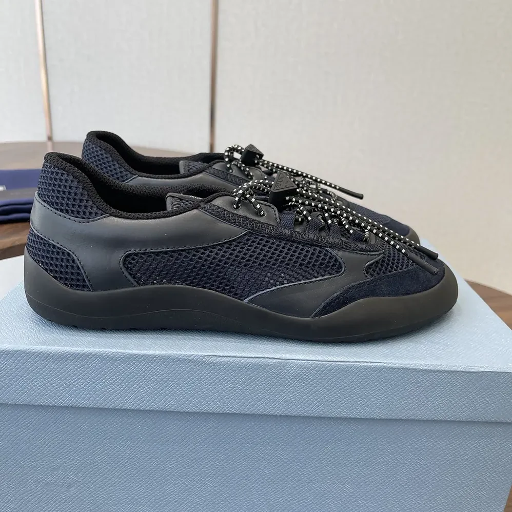 Prada Speedrock Leather And Mesh Fabric Sneakers for Unisex in Black